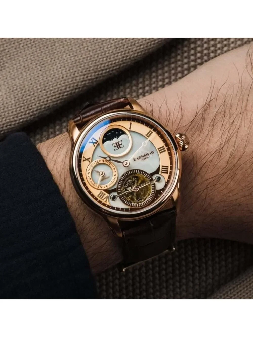 NWT Thomas Earnshaw Longitude Rose Gold-tone Dial Men's Watch